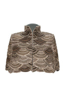 Nadya Shah pewter De Havilland cape jacket with detailed tailoring and elegant design, shown on a model.