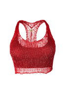 Red chain racerback top with bralette style from Natalia Fedner, featuring metallic chain details and a fitted design.