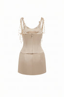 Beige Delilah silk taffeta top and Marielle skirt co-ords by 21Six, featuring elegant silk fabric and a stylish matching set.