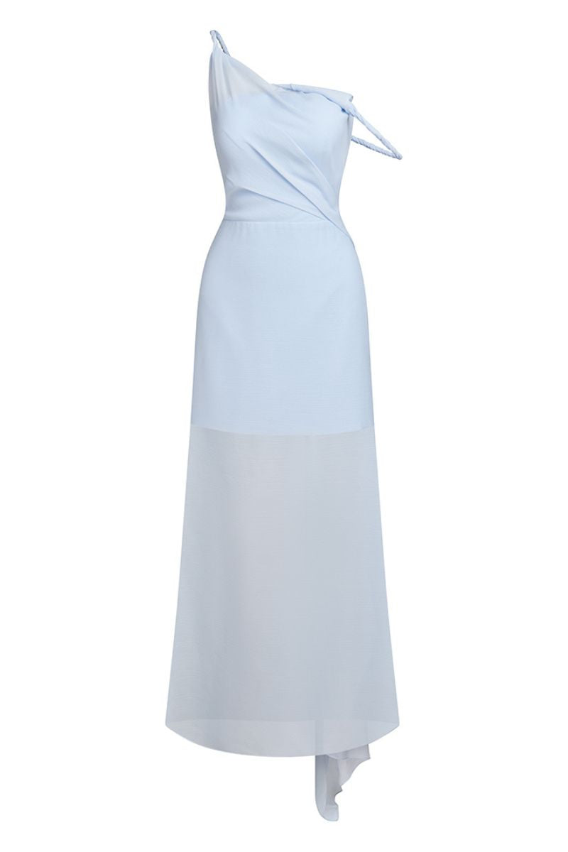 MARINA LIGHT BLUE ASYMMETRIC CHIFFON MIDI DRESS - CULT MIA