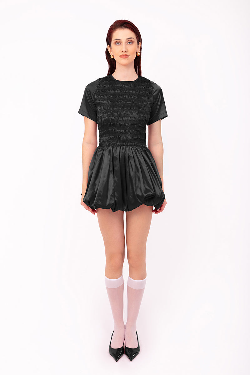 ELEANOR SATIN DRESS IN BLACK - CULT MIA