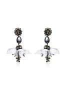 A pair of DEW DROP gray earrings from Aidan & Ice featuring elegant, teardrop-shaped dangle earrings.