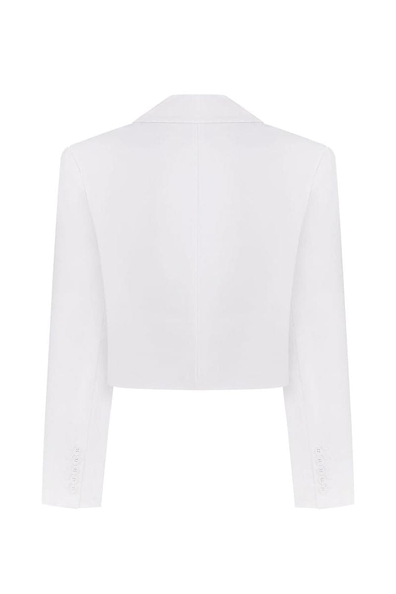 WHITE BARCODE CROPPED OVERSIZED BLAZER - CULT MIA