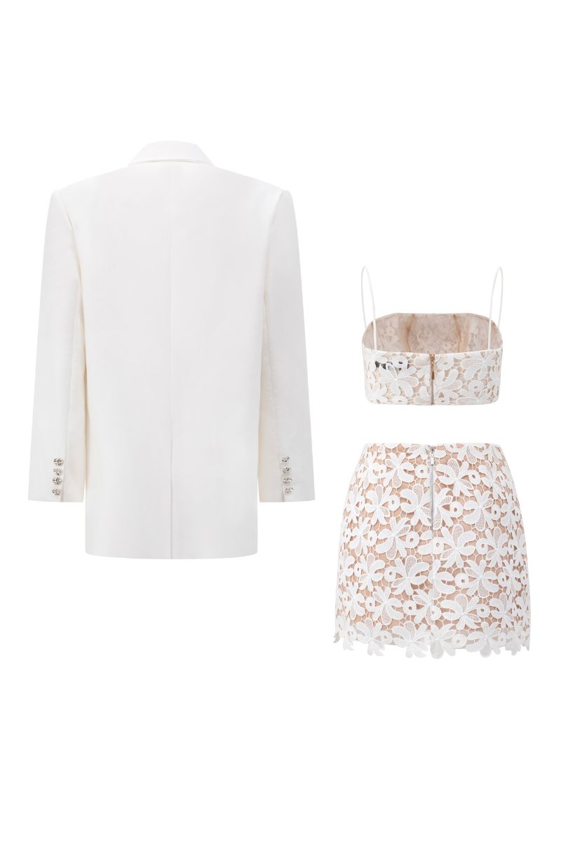21Six Agnes floral lace crop top and skirt co-ords set, featuring intricate lace details and a coordinated stylish design.