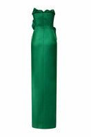 Emerald green Sirena Water Silk Taffeta gown by 21Six, flowing elegant dress with intricate details and a sophisticated silhouette.