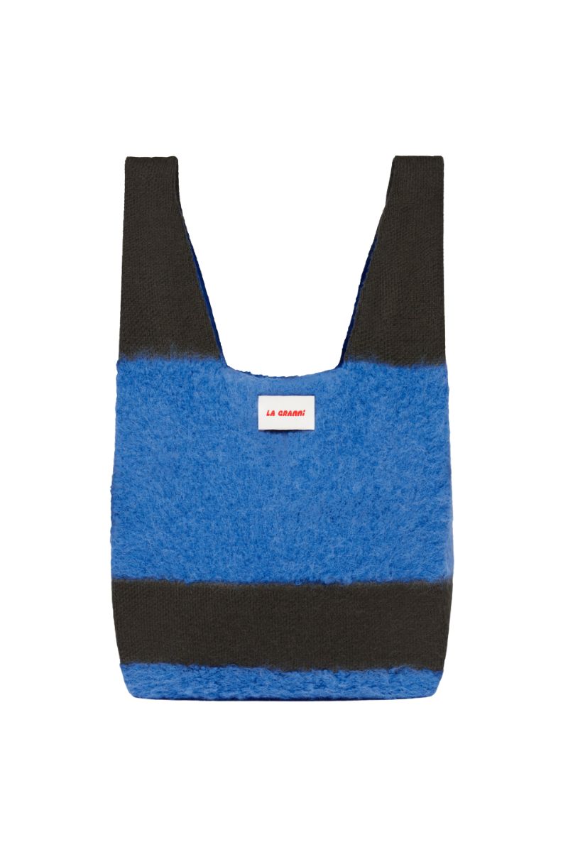 Two-tone grey and blue La Granni shoulder tote bag with shoulder straps and spacious interior, stylish and versatile for everyday use.