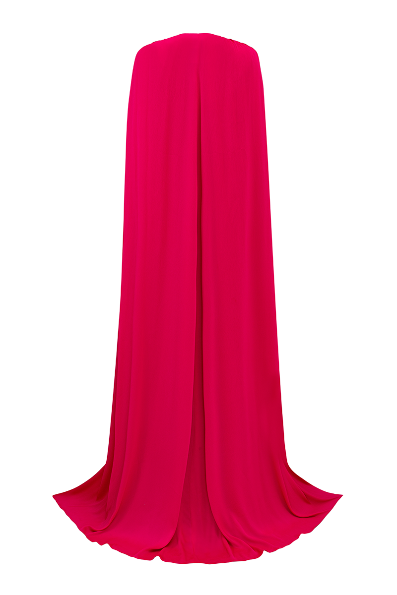 PINK ROUND NECK GATHERED GOWN WITH STONE EMBELLISHED BELT - CULT MIA