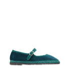 Flabelus Leonor Mary Jane velvet flats in dark green with rounded toe and strap, stylish and comfortable for everyday wear.