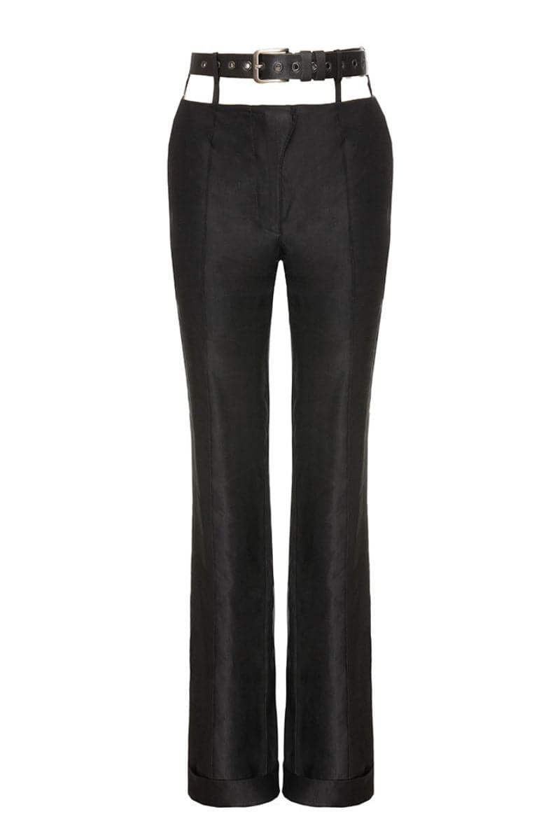 BLACK PANTS WITH LEATHER BELT - CULT MIA