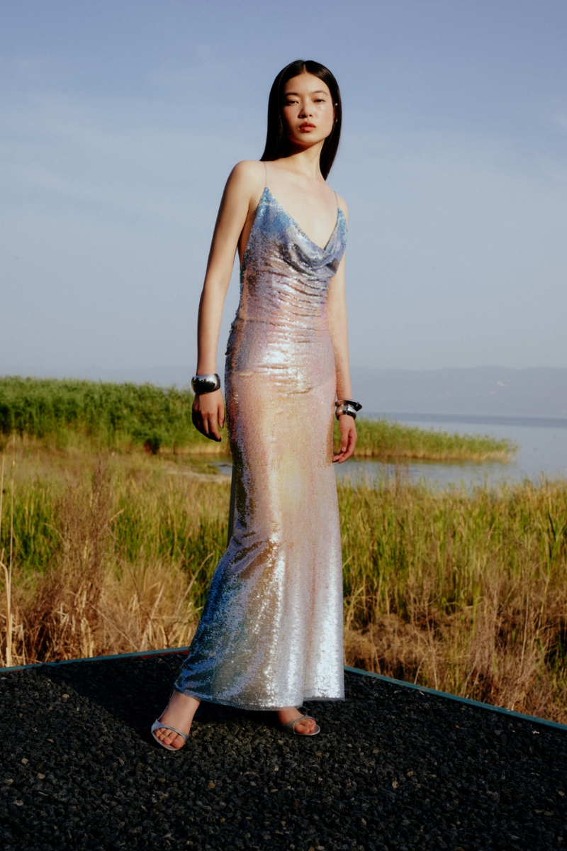 MAXI BACKLESS SEQUIN DRESS IN SOFT GRADIENT - CULT MIA