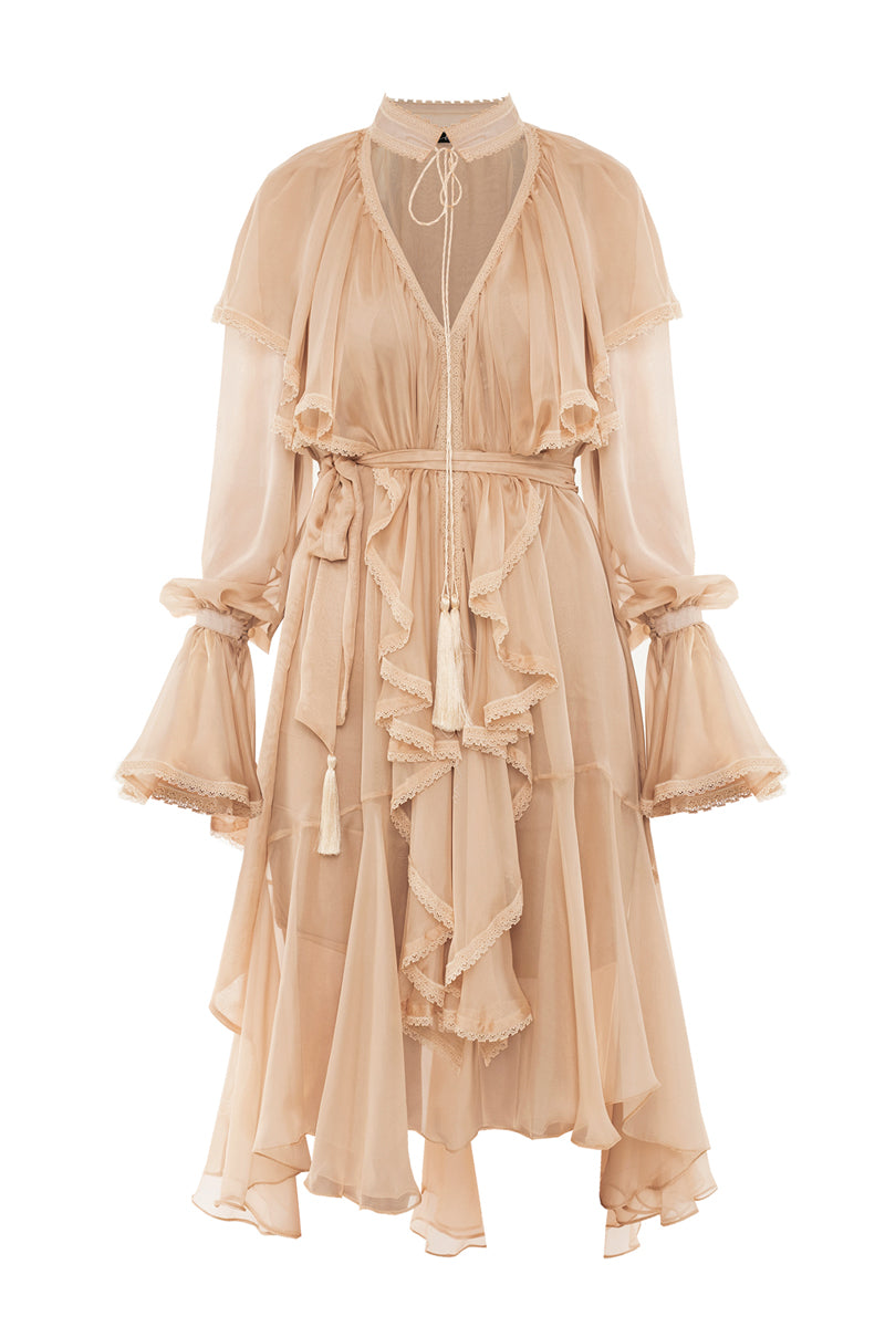 OCEAN OF THE TENDERNESS MIDI DRESS IN BEIGE - CULT MIA