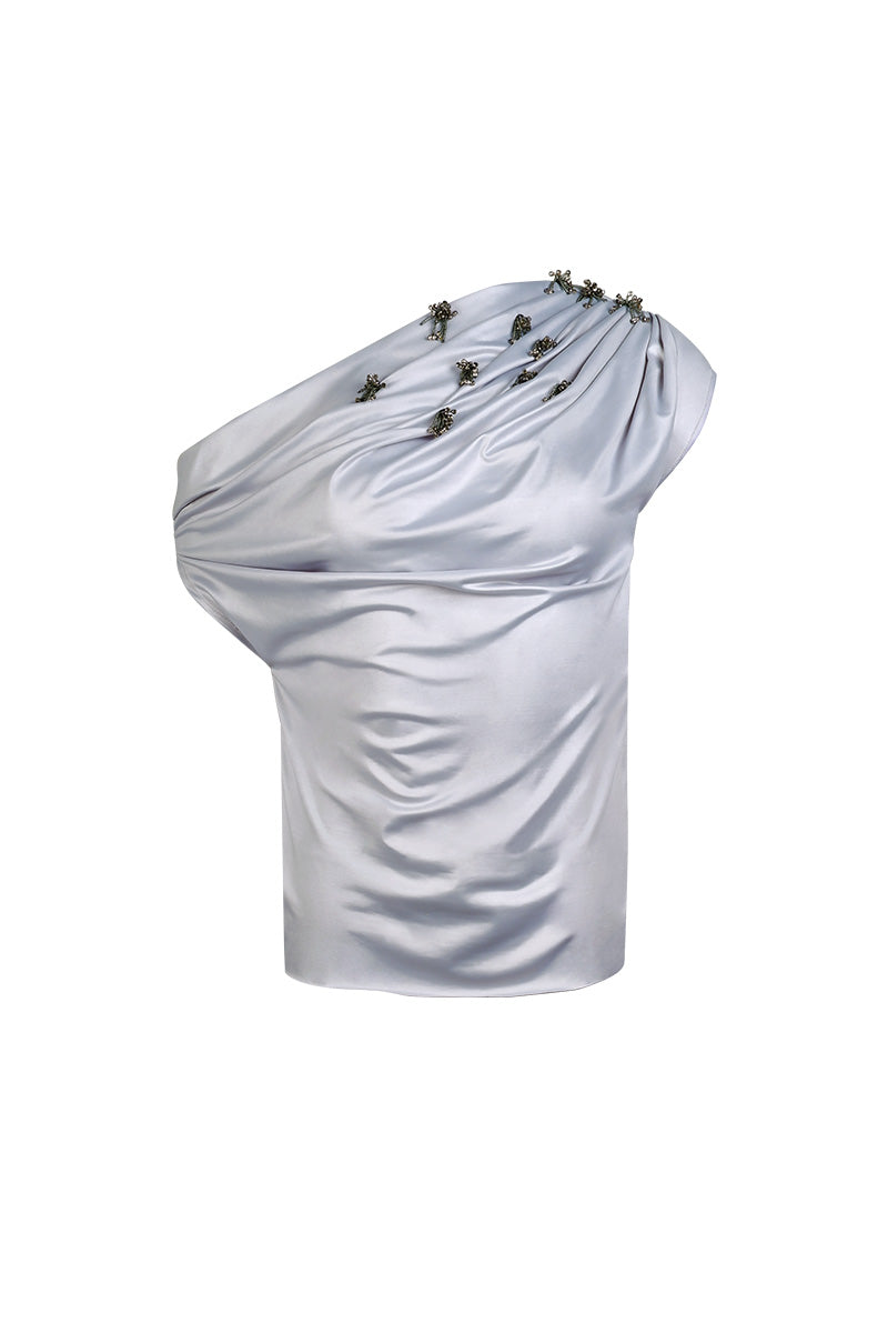 LUNARA TOP IN METALLIC SOFT BLUE - CULT MIA