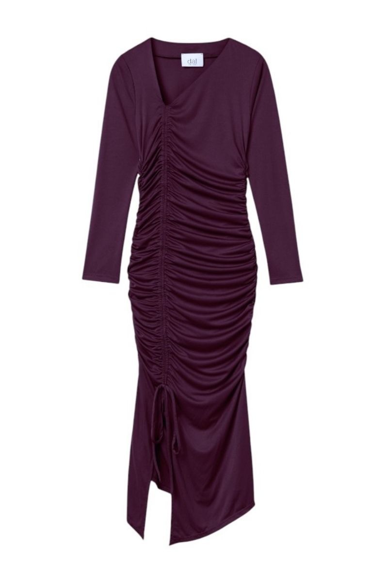 RUCHED ASYMMETRIC MIDI DRESS - CULT MIA
