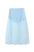 Pastel blue Lois midi skirt by Chictopia, flowing fabric with a high waist and stylish design, perfect for casual or dressy outfits.
