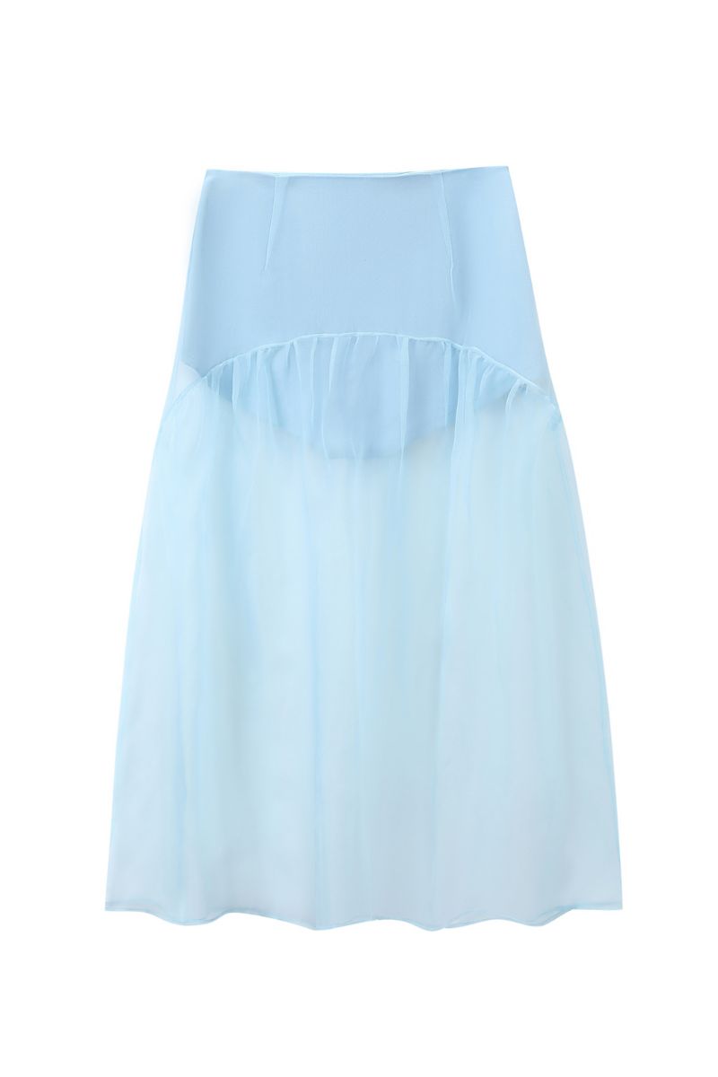 Pastel blue Lois midi skirt by Chictopia, flowing fabric with a high waist and stylish design, perfect for casual or dressy outfits.