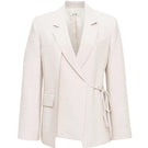 SÉLONE Helia Wrap Blazer in Stone, tailored blazer with a wrap design, featuring a neutral stone color and classic lapel style.