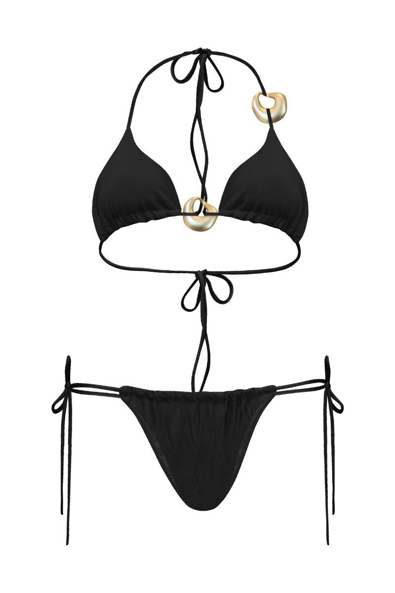 Black Selina bikini from Laura Escobar featuring a stylish, minimal design with adjustable straps and modern swimwear details.