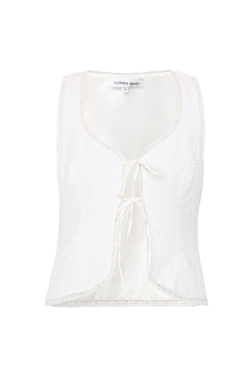 Summer Away Bahia Top in off-white, sleeveless with a relaxed fit, featuring a V-neck and lightweight fabric.