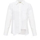 SÉLONE Lorin asymmetric stripe shirt in ecru with uneven hem and striped pattern, casual long-sleeve shirt for women.