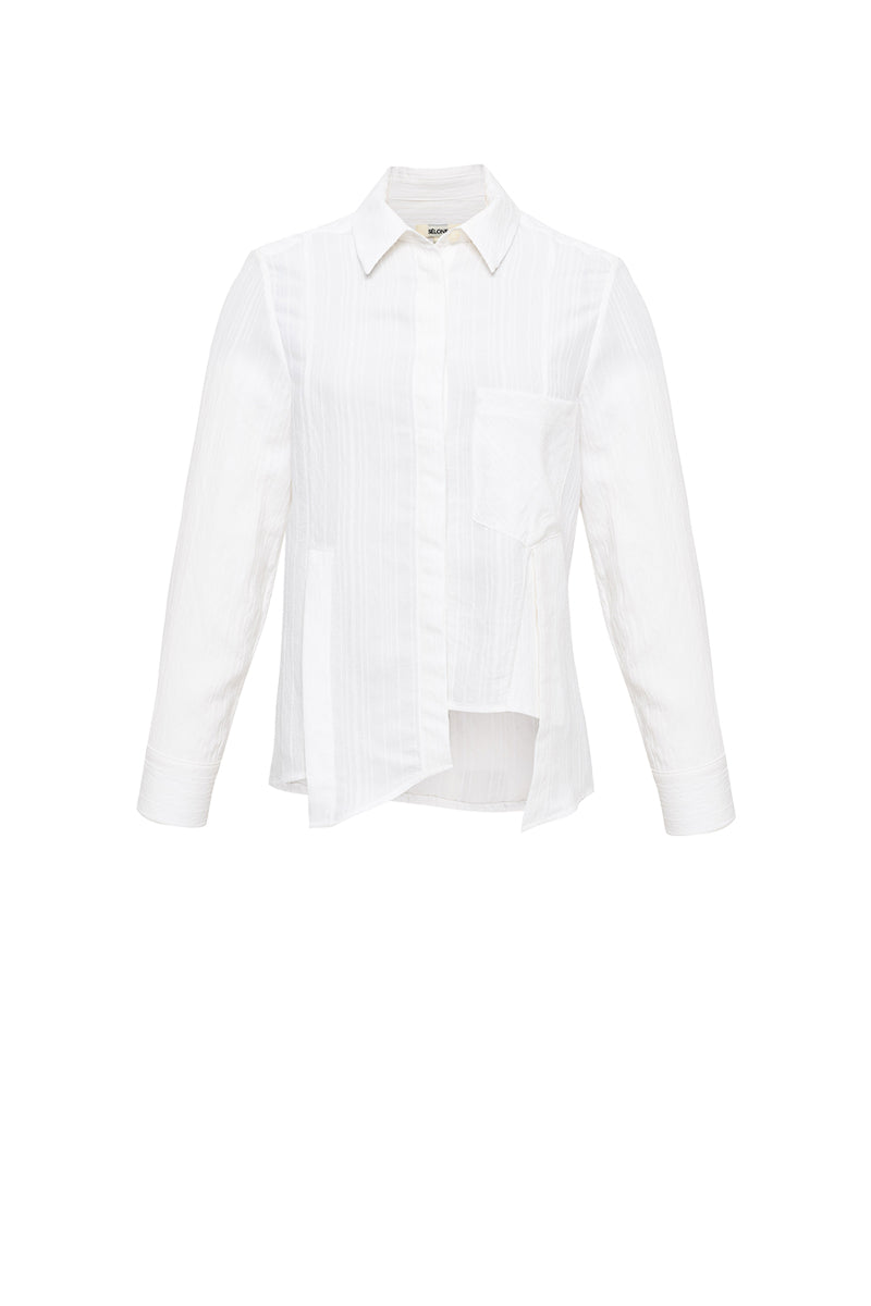 LORIN ASYMMETRIC STRIPE SHIRT IN ECRU