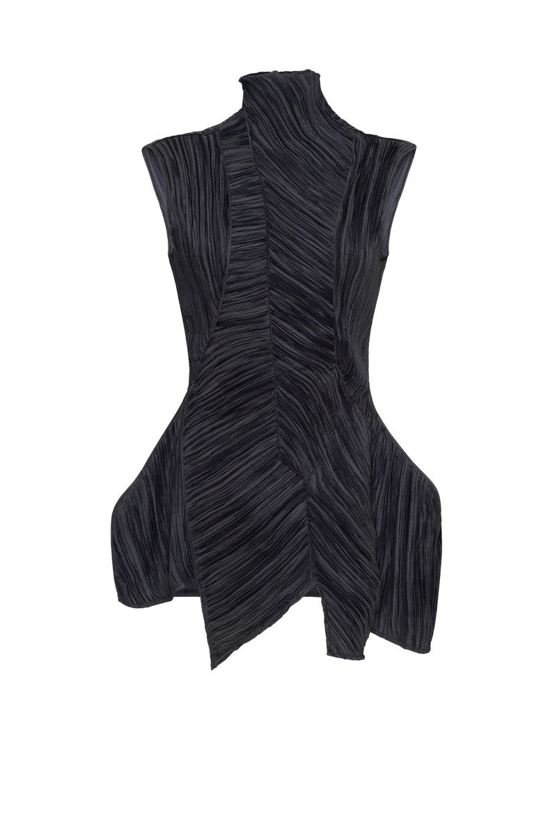 FRIDA HIGH NECK ASYMMETRIC PLEATED TOP - CULT MIA