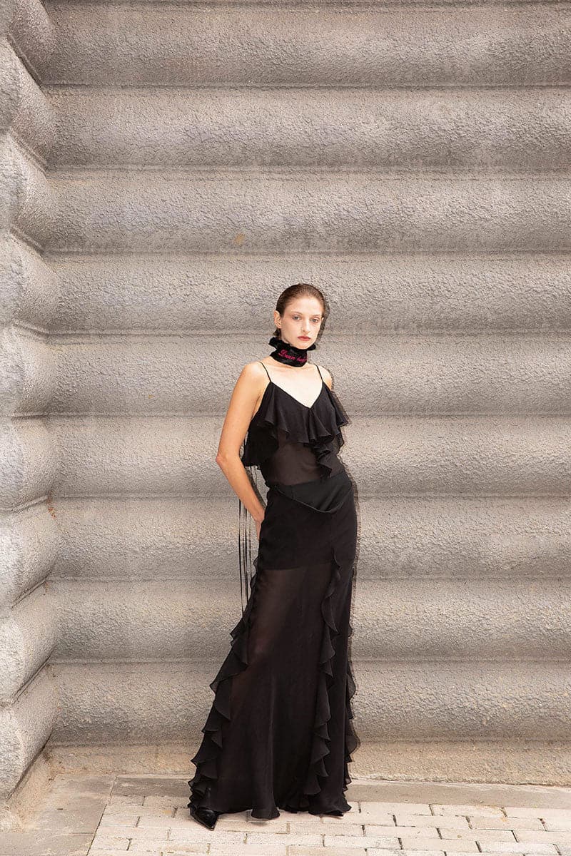 BLACK CHIFFON LONG SKIRT - CULT MIA
