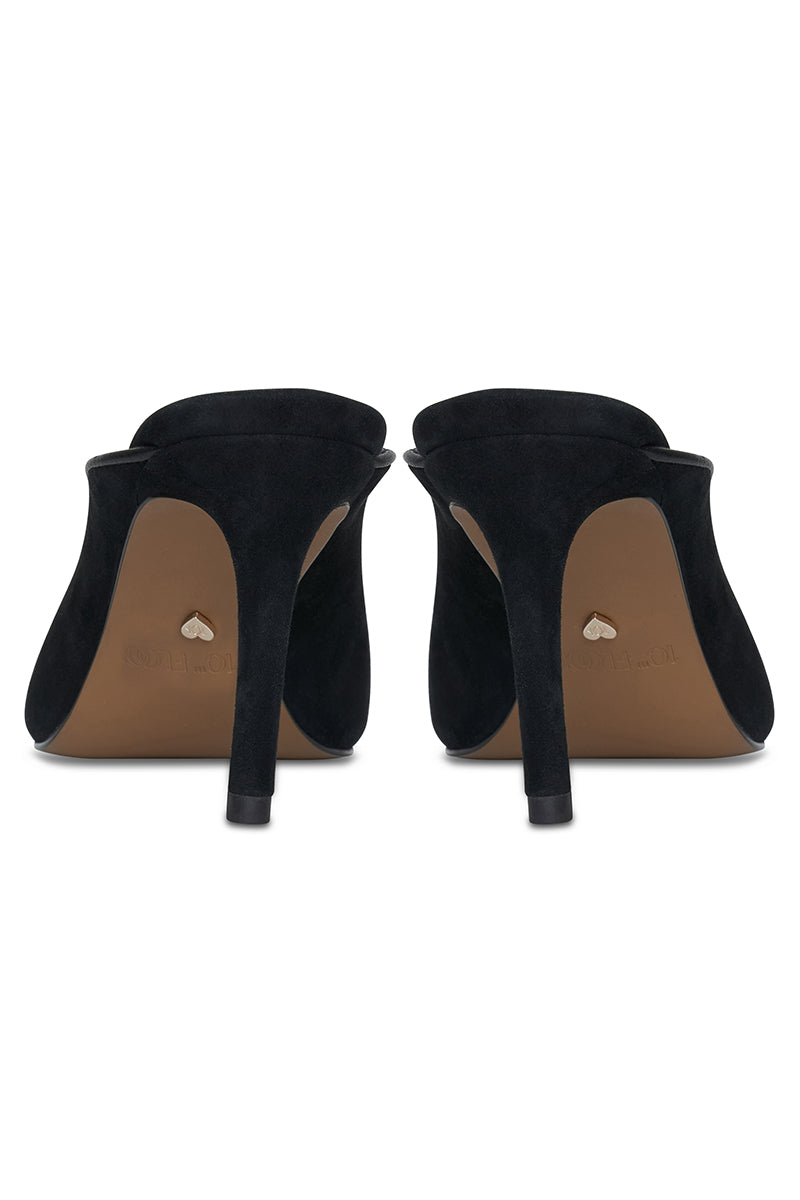 Black Riva Heels by 10th Floor featuring a stylish heel design and sleek silhouette, perfect for elegant footwear.