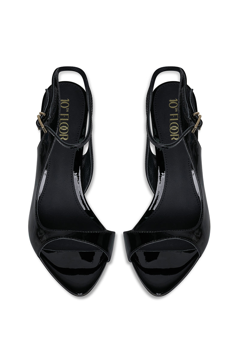 Black 10th Floor MIDNIGHTS heel in classic stiletto style, featuring sleek design and pointed toe.