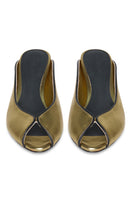 Gold RIVA heel shoes by 10TH FLOOR featuring sleek design and pointed toe, perfect for elegant evening wear.