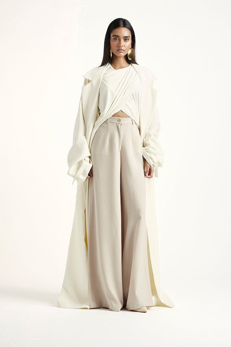 Deme By Gabriella Laurie co-ord set in off white and beige, featuring matching top and pants with a stylish, casual fit.