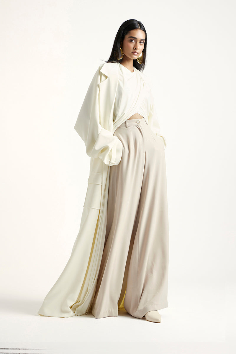Deme By Gabriella Laurie co-ord set in off white and beige, featuring matching top and pants, styled for casual wear.