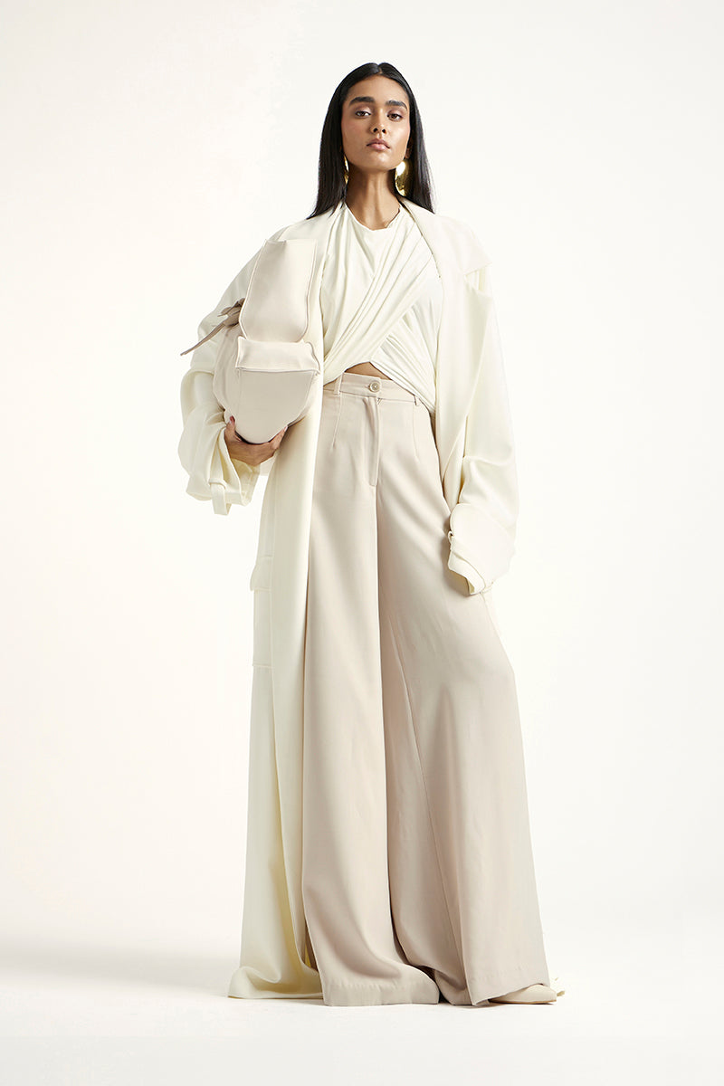 Deme By Gabriella Laurie co-ord set in off white and beige, featuring a matching top and pants with a stylish, casual fit.
