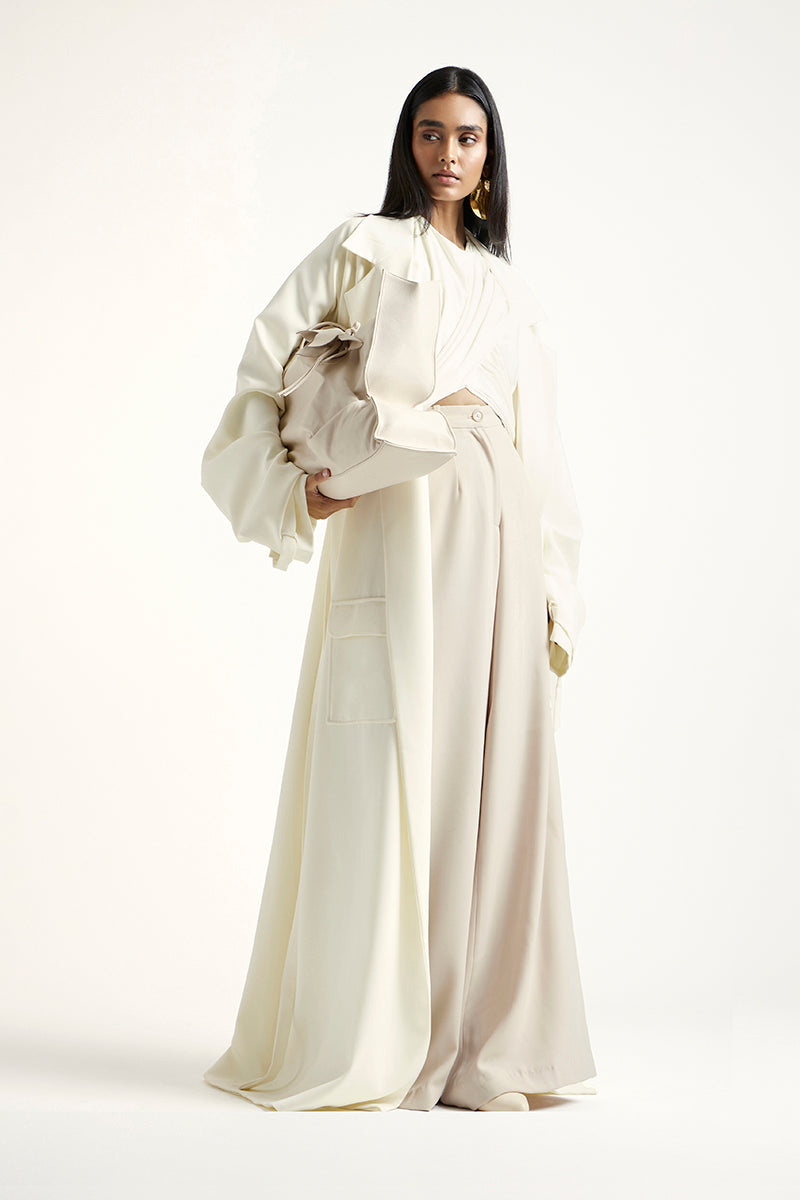 Deme By Gabriella Laurie co-ord set in off-white and beige, featuring a stylish matching top and pants ensemble.