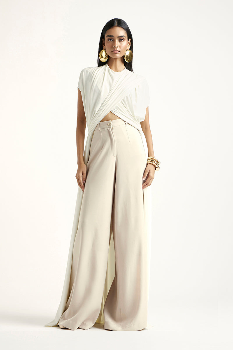 Deme By Gabriella Laurie co-ord set in off white and beige with matching top and pants, stylish and comfortable for casual wear.