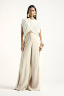 Deme By Gabriella Laurie co-ord set in off-white and beige, featuring a stylish matching top and pants ensemble.