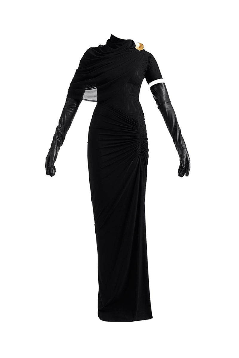 elegant black maxi dresses RHEA | CULT MIA Color:Steel Grey / Light Stone transparent bodice with a TCC Plus Size Bridal Dresses