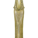 Elegant CEM Luxe Crystal Cowl Gown featuring a shimmering crystal embellishment and flowing fabric design.