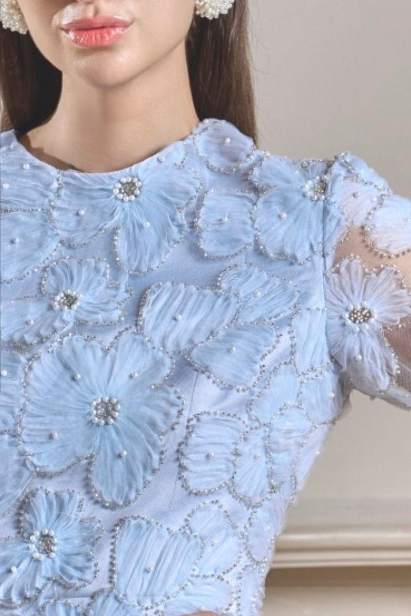 ROSALINE CRYSTAL LACE FLORAL DRESS - CULT MIA