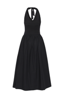 Black Cannes maxi dress by Summer Away, featuring a flowing silhouette and elegant design, shown on a model.