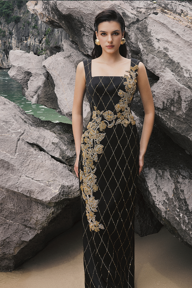 STRAPPY FISH NET CRYSTALLINE STRAIGHT DRESS - CULT MIA