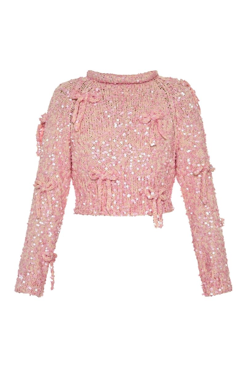 Lalo Salue long sleeve pink sweater featuring a cozy knit design and ribbed cuffs, perfect for casual wear.