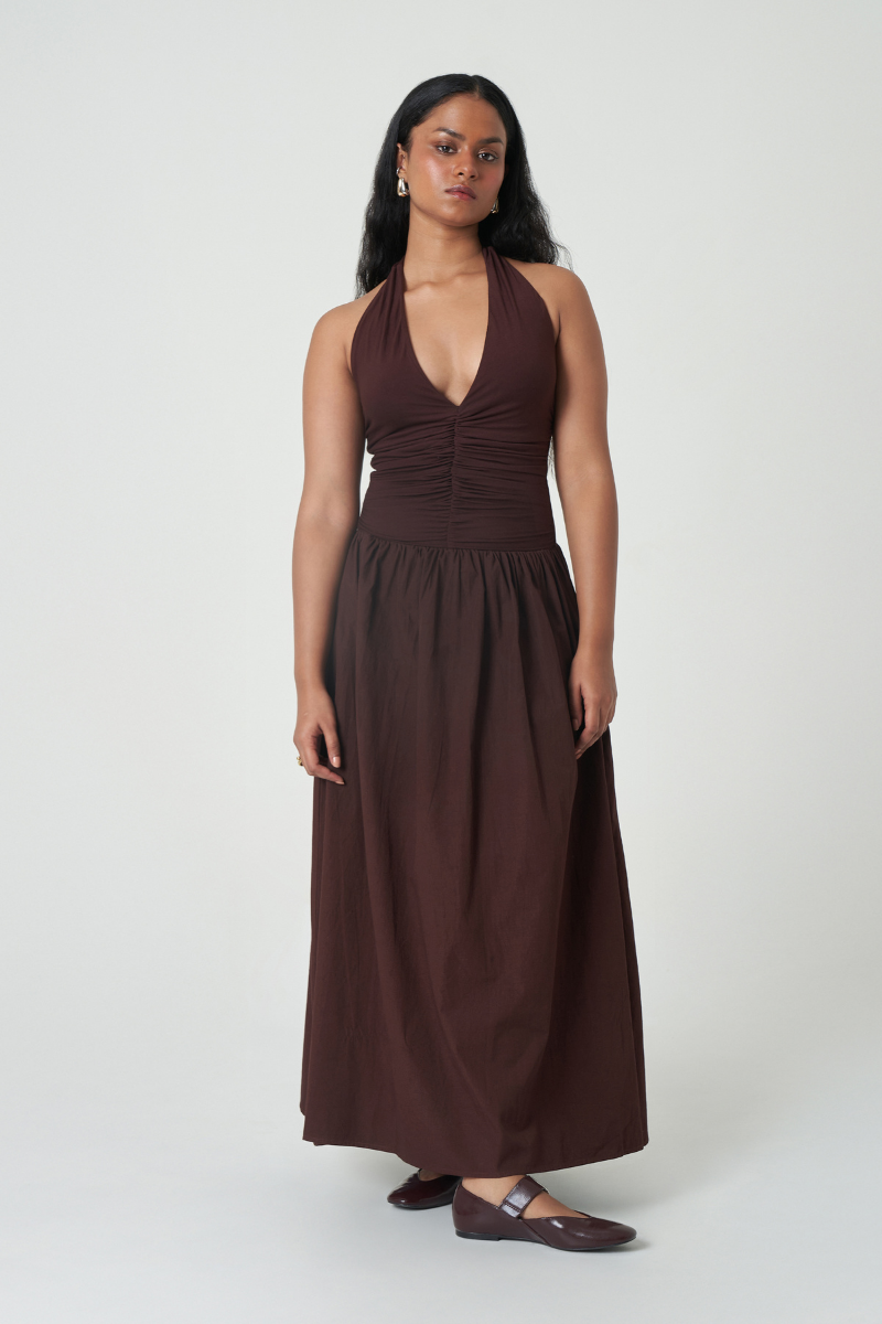 CANNES DRESS IN DARK WALNUT - CULT MIA