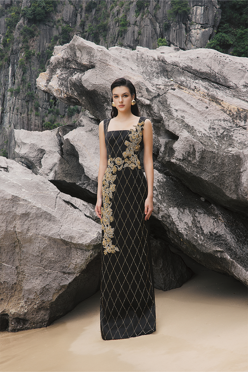 STRAPPY FISH NET CRYSTALLINE STRAIGHT DRESS - CULT MIA