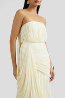 Deme By Gabriella Naomi maxi dress in off-white fabric, flowing design with soft fabric and elegant silhouette.