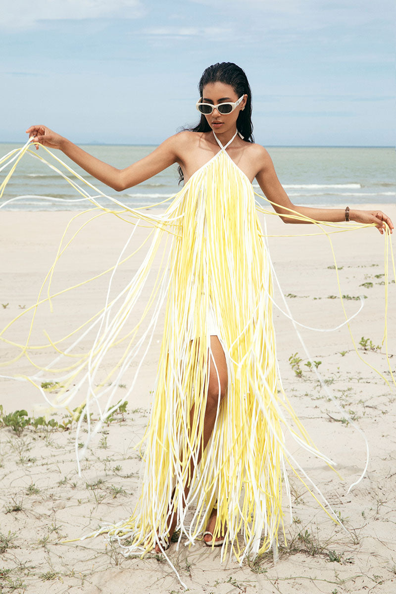 halter neck tassel dress XS Edaline Halterneck Fringe Midi Dress