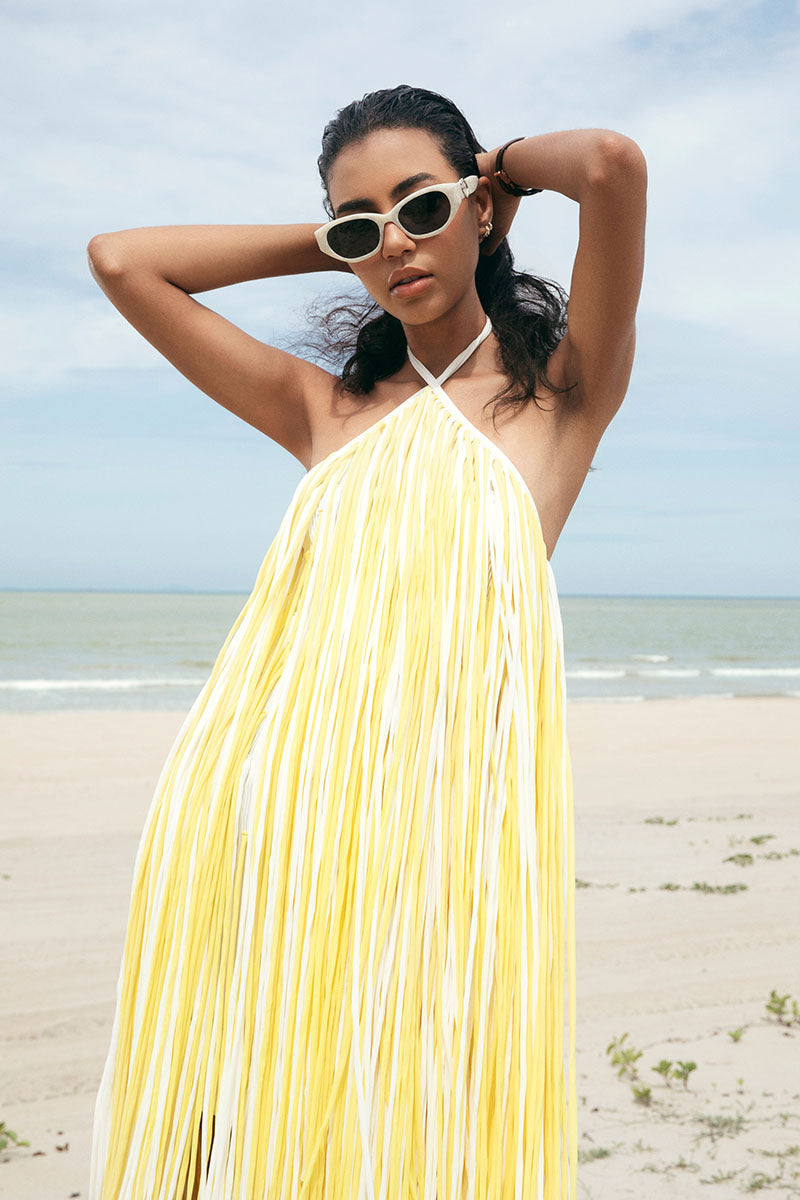 yellow pleated dress Yellow Sweetheart Sheath Pleated Long Prom Dresses With Slit Yellow / 18