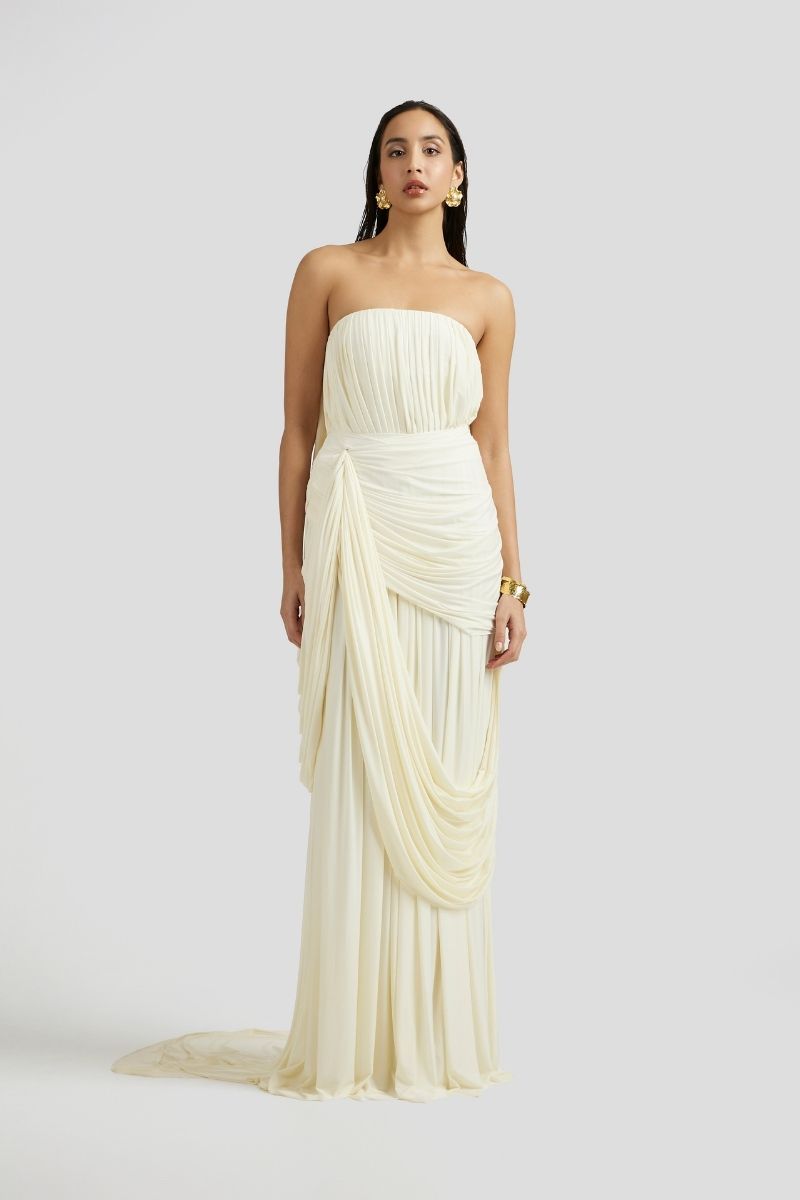 Deme By Gabriella Naomi maxi dress in off white, flowing sleeveless maxi dress with elegant design and lightweight fabric.