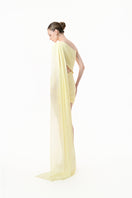 Yellow ruched cutout mini dress with 3D floral cape detail from Happy Clothing, showcasing a stylish and vibrant summer look.