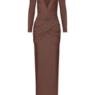 LEDIEL Martinica Mocha gown featuring a flowing silhouette and elegant fabric, perfect for formal occasions.