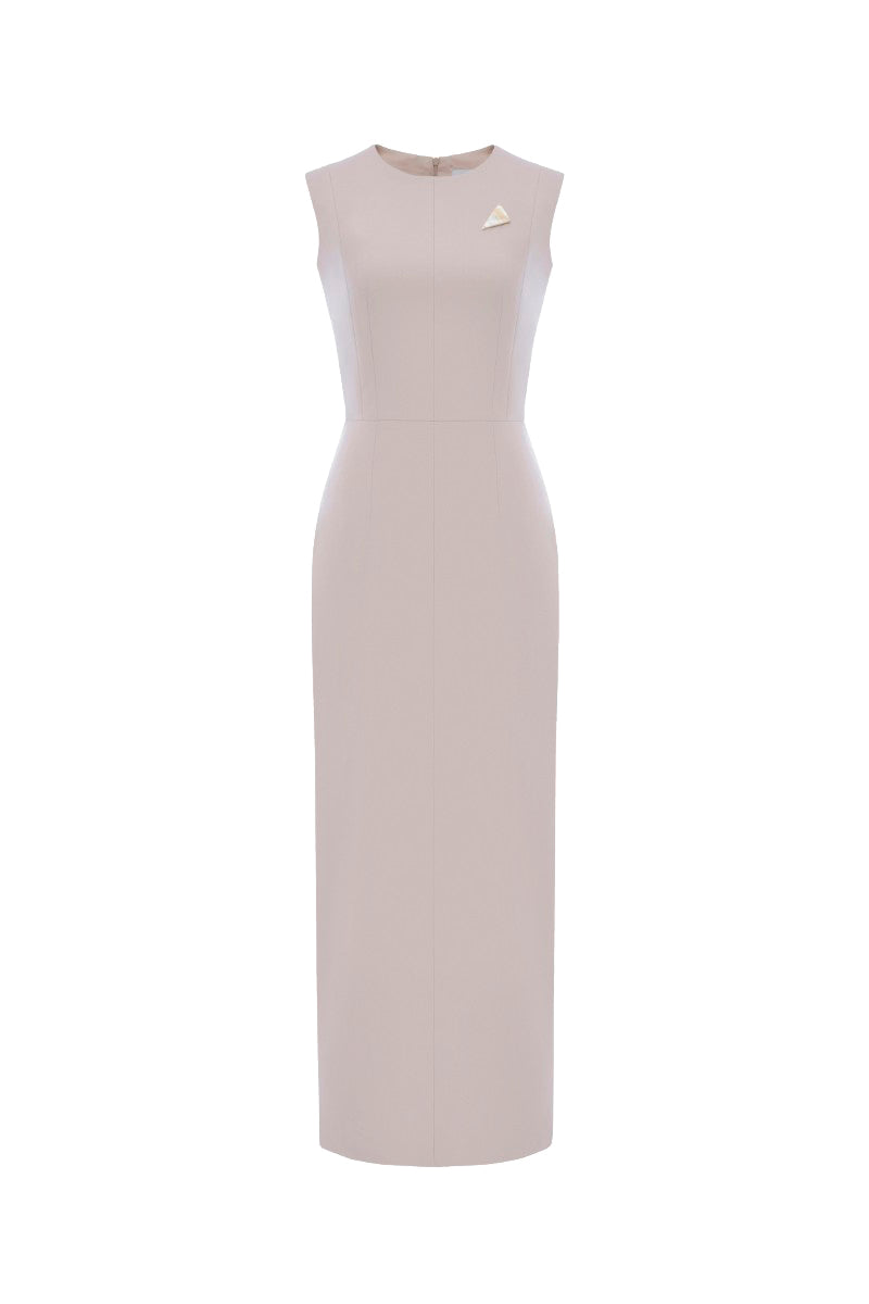 Off-white LEKIEU Muchen midi dress with elegant fit and flowing fabric, styled for a sophisticated look.